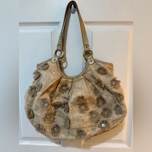 Sigrid Olsen Cotton Metallic Accent Linen Shoulder Bag Slouchy Design 16x10